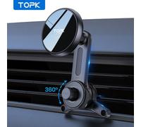 Support de voiture magnétique TOPK, support de téléphone magnétique pour voiture avec magnétisme puissant, clip de ventilation en métal amélioré, fonctionnement à une seule main, compatible avec 15 14