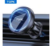 Support de voiture magnétique TOPK, support de téléphone magnétique pour voiture avec magnétisme puissant, clip de ventilation en métal amélioré, fonctionnement à une seule main, compatible avec 15 14