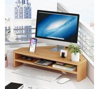 Support d'écran d'angle en Bambou, Support d'écran Triangulaire Ergonomique avec 2 Niveaux de Rangement, étagère de Rangement de Bureau à Haute capacité de Charge pour imprimante/PC (Couleur : Natur