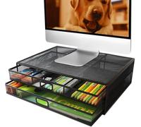 Support d'écran d'ordinateur avec tiroirs, rehausseur de moniteur de bureau en maille métallique, organiseur de bureau avec tiroirs pour PC, ordinateur portable, imprimante (noir)