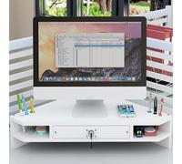 Support D'Écran D'Ordinateur Support De Moniteur Triangulaire Pour Bureau, Support D'Angle En Bois À 2 Niveaux Avec Tiroir Et Porte-Stylo, Support De Rangement Pour Organisateur D'Angle Permettant D'