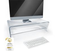 Support d'Écran en Verre Acrylique Transparent - Rehausseur Exclusif avec Plateau Intermédiaire - Fabrication Allemande, 10 mm d'Épaisseur - Support de Qualité