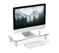Support d'écran en verre Relaxdays, pour TV/ordinateur portable, réglable 9-11 cm, 56 x 24 cm, transparent