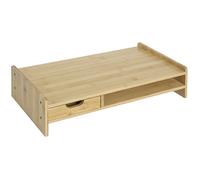 Support d'écran - HOMCOM - Ordinateur portable Socle TV Ordinateur de bureau - Organisateur avec tiroir - Bambou