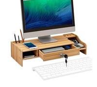 Support d'écran pour bureau - Support d'ordinateur de bureau - Organiseur de bureau - En bois avec tiroir - Support d'écran d'ordinateur en bois pour ordinateur portable, imprimante, PC, télévision