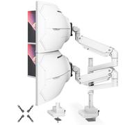 Support d'écran PUTORSEN pour 2 écrans superposés, Compatible avec des écrans de 24 à 57 Pouces et d'un Poids Maximal de 27 kg par Bras, VESA 75/100/200 mm, Blanc