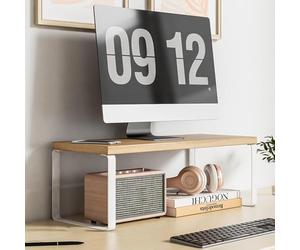 Support D'écran, Rehausseur D'écran, Support D'écran De Bureau, Support D'écran en Bois avec Rangement en Dessous, Re, Original Wood Color+White Shelf, 40cm*20cm*16.5cm