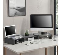 Support d'écran Vilppula Élévation d'écran 79x27x10,5cm Élévation d'écran avec support pour smartphone et longueur réglable Gris foncé