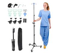 Support d'égouttement IV avec crochet de rangement, poteau IV portable pliable, support d'égouttement réglable avec 4 crochets et 3 roues, support mobile pour perfusion pour hôpital, soins à domicile