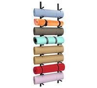 Support d'entraînement mural en métal à 9 niveaux pour tapis de yoga et rouleau en mousse pour salle de sport, fitness à domicile, sports d'intérieur, noir