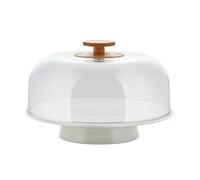 Alessi - Bg06 Wg - Mattina - Support Design En Porcelaine Avec Cloche En Pmma Et Bouton En Bois De Bambou, Gris Chaud