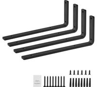 Support d'étagère SucceBuy, 16 x 6 pouces, 4 pièces. Supports d'étagères flottantes pour charges lourdes. support d'étagère en L noir mat de 10 mm d'épaisseur. Supports d'étagères en acier avec une ca