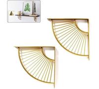 Support D'étagère Triangle en Forme D'éventail Doré en Métal Flottant,Lot de 2 Support D'angle Mural de Rayonnage Suspendus pour Dé