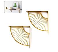 Support D'étagère Triangle en Forme D'éventail Doré en Métal Flottant,Lot de 2 Support D'angle Mural de Rayonnage Suspendus pour Décoration de Restaurant/Bureau/Domicile (20cm/7.9in)