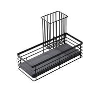 Support d'évier avec plateau en pierre de diatomite et porte-brosse amovible en acier au carbone pour éponge et détergent d'évier Noir