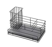 Support d'évier avec plateau en pierre de diatomite, organisateur d'éponge de cuisine pour comptoir, porte-brosse amovible et tapis à séchage rapide pour outils de vaisselle, noir