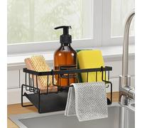 Support d'évier de Cuisine, Organisateur d'évier en Acier Inoxydable, Support de Rangement d'évier avec bac de vidange Automatique, adapté au Support de Rangement d'éponges et de Serviettes, Noir