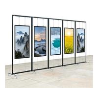 Support d'Exposition d'Art Mobile sur Roulettes, Présentoir d'Affiches Double Face Autoportant, Rack d'Exposition Pliable en Alliage d'Aluminium pour Expositions, Galeries(Black,5pcs,100*250cm)