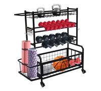 Support d'haltères multifonction avec roues - Support pour tapis de yoga - 4 étages - Avec paniers de rangement et crochets - Pour salle de sport - 102,5 x 40 x 105,6 cm