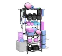 Support d'haltères, rangement de salle de sport à domicile pour kettlebells, tapis de yoga et équipement de musculation, support de poids avec organiseur de panneau perforé, rack haltères