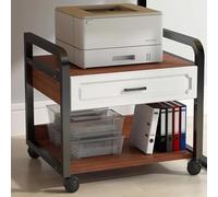 Support d'imprimante à roulettes robuste à 2 niveaux avec tiroirs et rangement, organiseur de bureau compact pour imprimantes, fax et scanner, noir/marron, L21.6