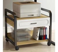 Support d'imprimante à roulettes robuste, chariot de bureau mobile à 2 niveaux avec tiroirs de rangement, organiseur de bureau compact pour imprimante, fax et scanner - Noir/marron (L21.6)