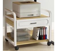Support d'imprimante à roulettes robuste, chariot de bureau mobile à 2 niveaux avec tiroirs de rangement, organiseur de bureau compact pour imprimantes, scanners et télécopieurs - Noir/marron, L21,6