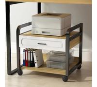 Support d'imprimante compact à 2 niveaux avec tiroirs - Chariot d'imprimante roulant sous le bureau, étagère de rangement robuste pour petites imprimantes, design peu encombrant (blanc et noir