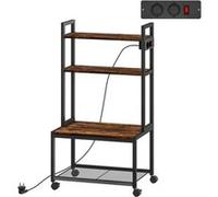 HOMCOM Support d'imprimante à 4 Niveaux avec Prises de Courant, Meuble imprimante avec roulettes et étagères de Rangement, Cadre en métal, pour Bureau à Domicile et Salon, Brun Rustique