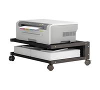 Support d'imprimante mobile à 2 niveaux avec étagère de rangement, table d'imprimante compacte sous le bureau pour télécopieurs et lecteurs multimédias, blanc et marron (50 x 40 x 20 cm)