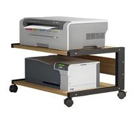 Support d'imprimante mobile à 2 niveaux, chariot compact sous le bureau avec étagère de rangement, blanc et marron, parfait pour imprimantes, télécopieurs et lecteurs multimédia (50 x 40 x 20 cm)