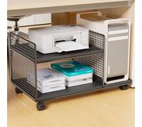 Support d'imprimante mobile avec étagère de rangement - Chariot roulant à 2 niveaux pour imprimantes, scanners et télécopieurs, table d'imprimante compacte, finition blanche
