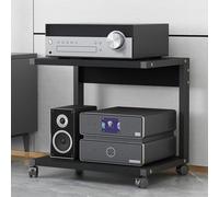 Support d'imprimante mobile et meuble TV avec design à roulettes, chariot en bois à 2 niveaux pour haut-parleur et tourne-disque, idéal pour la maison, le bureau et l'école