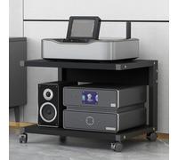 Support d'imprimante mobile et meuble TV avec design à roulettes, chariot en bois à 2 niveaux pour haut-parleur et tourne-disque, idéal pour la maison, le bureau et l'école