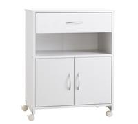 Support d'imprimante - rangement imprimante sur roulettes - tiroir, niche, 2 portes, étagère - blanc