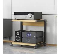 Support d'imprimante moderne à 2 niveaux avec roulettes - Support de rangement polyvalent pour médias audio/vidéo en bois, idéal pour le salon et le centre de divertissement à domicile, design élégant