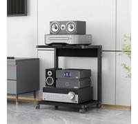 Support d'imprimante moderne en bois sur roulettes - Console multimédia à 2 niveaux pour appareils AV, système stéréo TV et équipement de jeu - Centre de divertissement d'angle élégant pour le salon