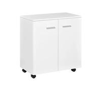 Support d'imprimante organiseur bureau caisson 2 portes avec étagère grand plateau panneaux particules blanc