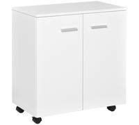 Support D'imprimante Organiseur Bureau Caisson 2 Portes Avec Étagère Grand Plateau Panneaux Particules Blanc Blanc