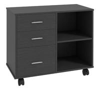 Support D'imprimante Organiseur Bureau Caisson 3 Tiroirs + 2 Niches + Grand Plateau Panneaux Particules N Noir