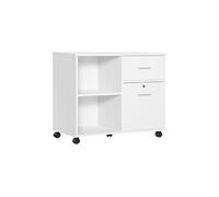 Support d'imprimante organiseur bureau caisson avec 2 tiroirs dont 1 verrouillable avec clé 2 niches grand plateau dim 80l x 40l x 66,5h cm blanc