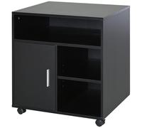 Support D'imprimante Organiseur Bureau Caisson Placard Porte 3 Niches + Grand Plateau Panneaux Particules Noir