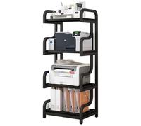 Support d'imprimante réglable à 4 niveaux, étagère de rangement multifonctionnelle pour la maison, le bureau, étagère de rangement audiovisuelle, support au sol peu encombrant (noir, 127 x 50 cm)