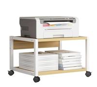 Support d'imprimante sous le bureau, chariot de rangement à roulettes à 2 niveaux avec roues verrouillables, organiseur au sol pour bureau à domicile, fax, imprimante, 50 x 40 x 10 cm
