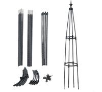 Support d'obélisque de jardin, treillage tour de 130 cm pour plantes grimpantes, cadre en fer revêtu de plastique pour roses, tomates en plein air, noir (bourgeon de fleurs blanc)