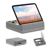 Support d'oreiller pour tablette avec rangement, support pliable pour iPad, pour lit, tour et bureau, station d'accueil souple réglable avec support pour stylet Peach