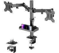 Support Double Écran Avec Étagère De Rangement Pour 2 Écrans D'Ordinateur De 13 À 27"" Avec Hauteur Réglable, Pivotant, Inclinable, Rotation, Avec Vesa 75/100 Mm