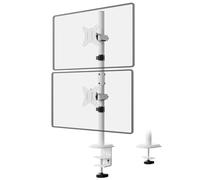 Support Double écran pour 17-32 Pouces jusqu'à 9kg par écran，Colonne Extra Haute de 80cm， VESA 100x100 Maximum,Pince C & Perforation Ergonomique Home Office，Blanc