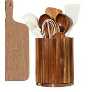 Support d'ustensiles de cuisine : conteneur de tourne-disque de 18,5 x 15 cm, plateau de plan de travail en bois massif, organisateur rotatif avec ouverture large | Handy Storage Rack pour spatule