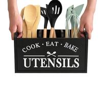 Support d'ustensiles de cuisine en bois | Porte-ustensiles de cuisine en bois - 3 compartiments vaisselle debout avec trous de drainage pour snack-bars